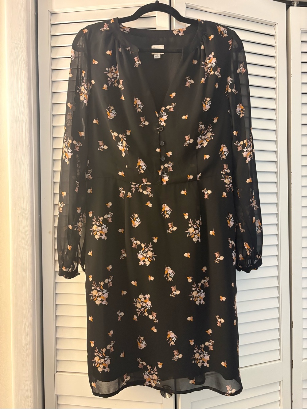 a new day Black Floral V-Neck Long Sleeve Dress with Yellow & Cream Blossoms
